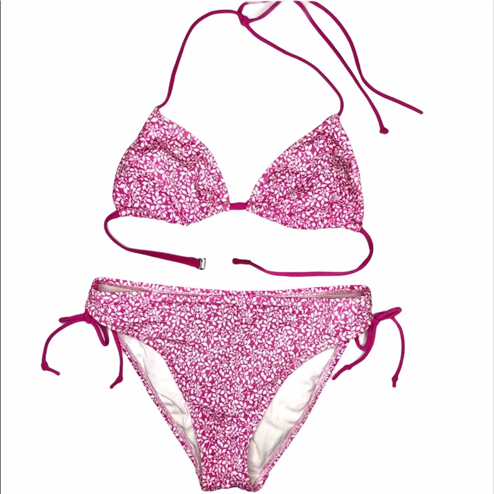 Isaac Mizrahi bright pink and white print bikini